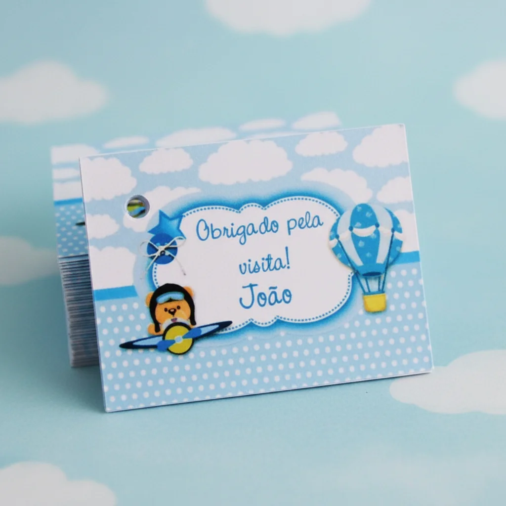 Tag Personalizada para Lembrancinha Ursinho Aviador ( 50 unidades) - Imagem 2
