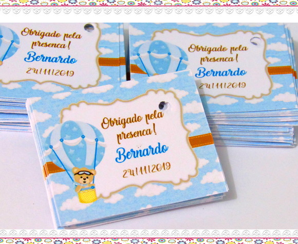 Tag Personalizada para Lembrancinha Ursinho Baloeiro ( 50 unidades) - Imagem 1