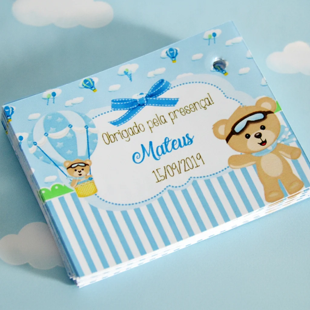 Tag Personalizada para Lembrancinha Ursinho Baloeiro ( 50 unidades) - Imagem 2