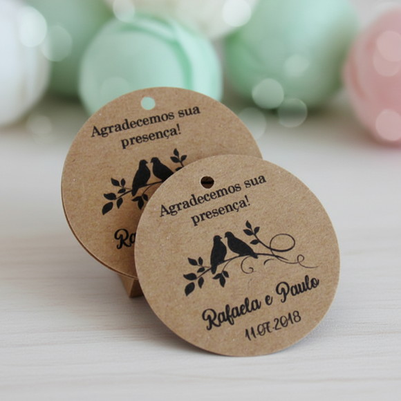 Tags em Papel Kraft - Casal Passarinhos (50 unidades) - Imagem 2