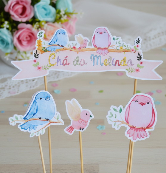 Topo de Bolo Chá de Bebê Passarinhos - Imagem 2