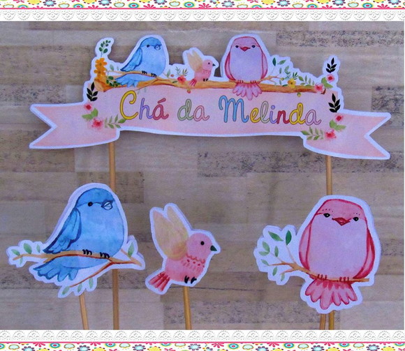Topo de Bolo Chá de Bebê Passarinhos - Imagem 4
