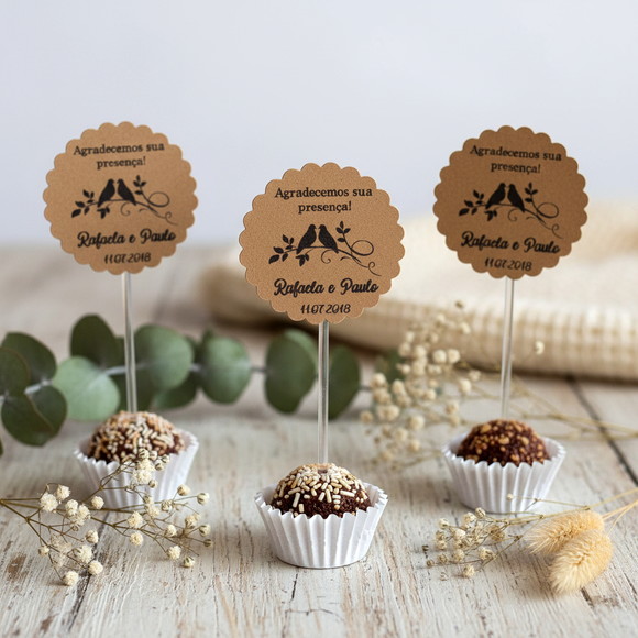 Topper para Docinho Casamento Kraft ( 50 unidades)