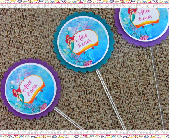 Topper para Docinhos Ariel Pequena Sereia ( 50 unidades)