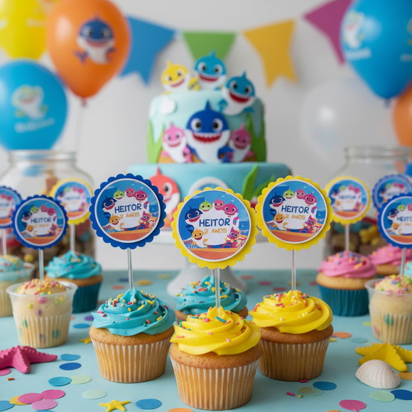 Topper para Docinhos Baby Shark ( 50 unidades) - Imagem 1