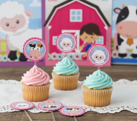 Topper para Docinhos Fazendinha Menina 50 unidades