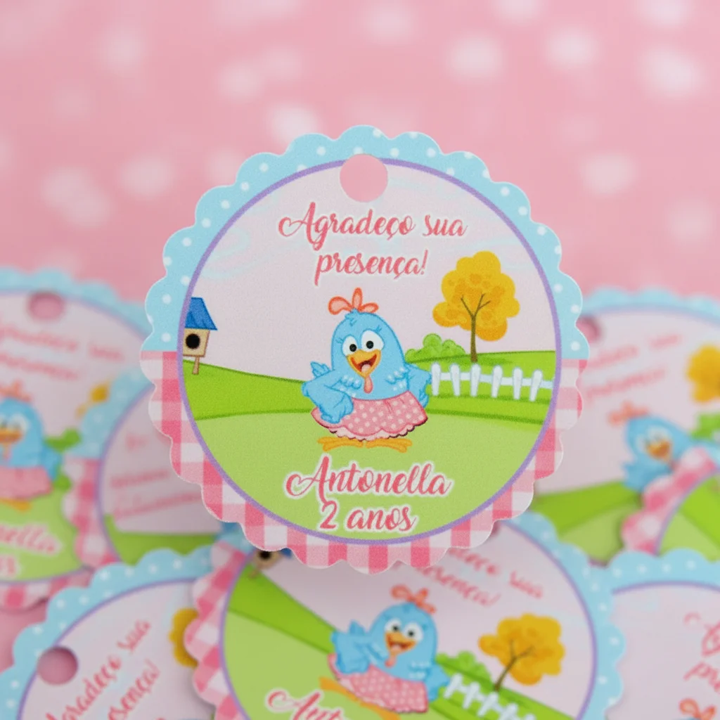 Tag personalizada Galinha Pintadinha Candy Color ( 50 unidades) - Imagem 1