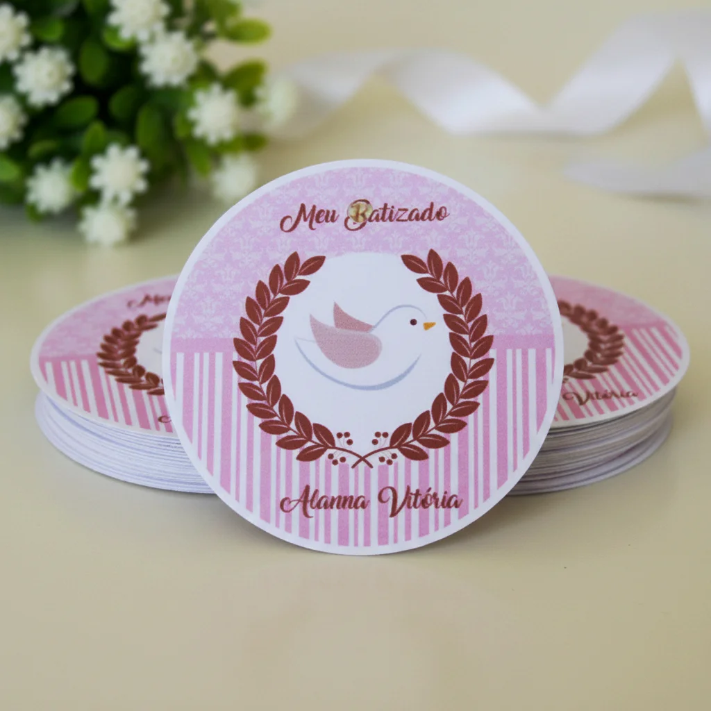Tag personalizada Batizado Rosa    (50 unidades) - Imagem 1