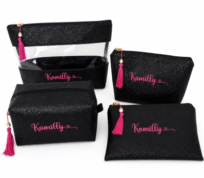 Kit Necessaires Personalizadas Femininas com Nome Bordado -  4 Peças