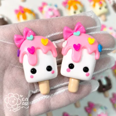 Aplique Picolé Kawaii em Biscuit para Laços, Tiaras e Lembrancinhas 5cm