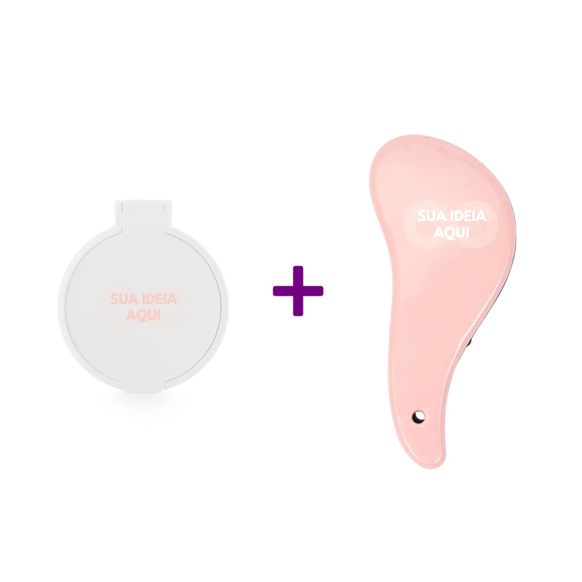 10 Kit beleza com escova desembaraçante + espelho portátil Personalizado Brinde Atacado - Imagem 1