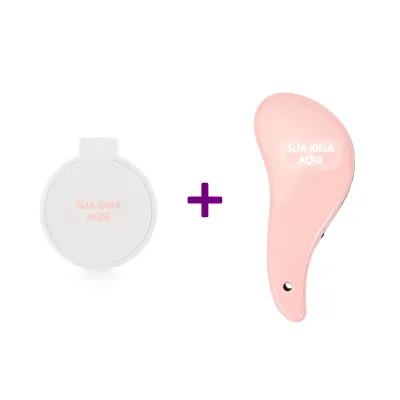 30 Kit beleza com escova desembaraçante + espelho portátil Personalizado Brinde Atacado