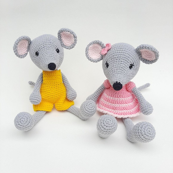 Casal de Ratinhos Amigurumi de crochê - Imagem 2