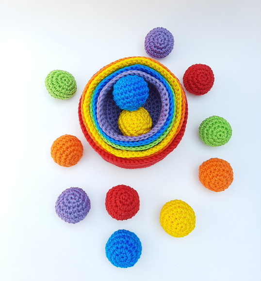 Cestos de Atividades Montessori em Crochê com 12 Bolinhas - Imagem 3
