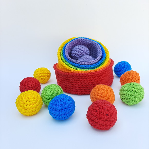 Cestos de Atividades Montessori em Crochê com 12 Bolinhas - Imagem 5