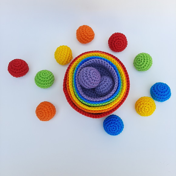 Cestos de Atividades Montessori em Crochê com 12 Bolinhas - Imagem 4