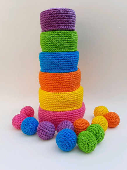 Cestos de Atividades Montessori em Crochê com 12 Bolinhas - Imagem 2