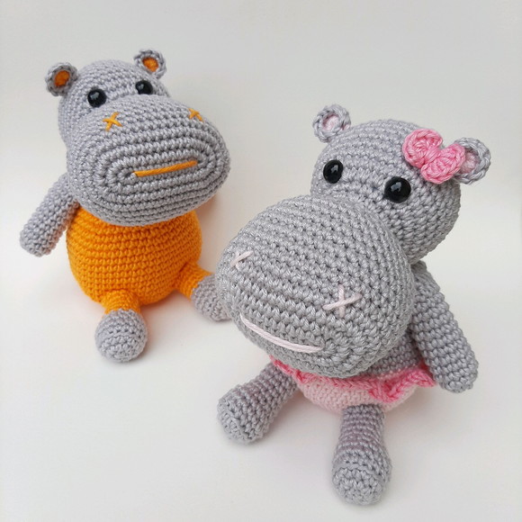 Dupla de Hipopótamos Amigurumi Crochê - Imagem 3