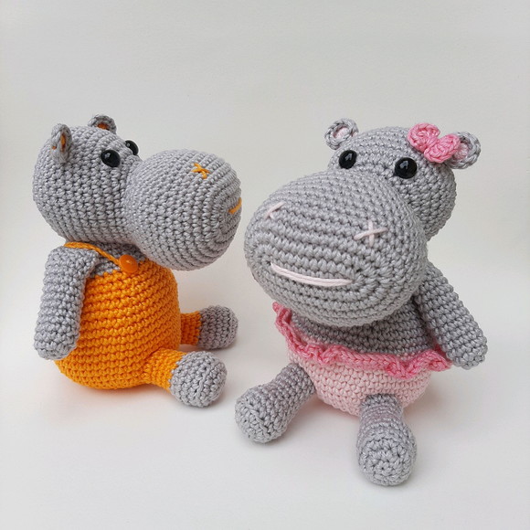 Dupla de Hipopótamos Amigurumi Crochê - Imagem 2