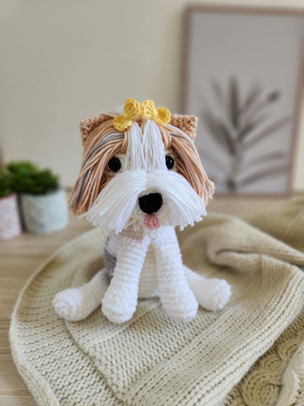 Mini Biewer Terrier Cãozinho de Crochê Amigurumi - Imagem 3