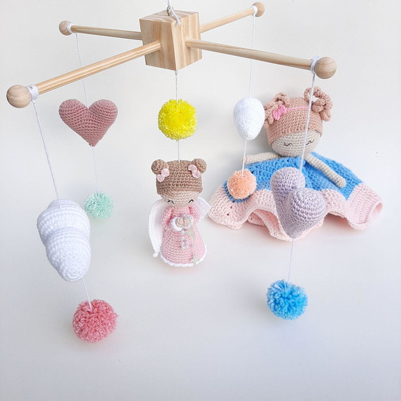 Mobile de Berço Anjinha Amigurumi Crochê + Naninha
