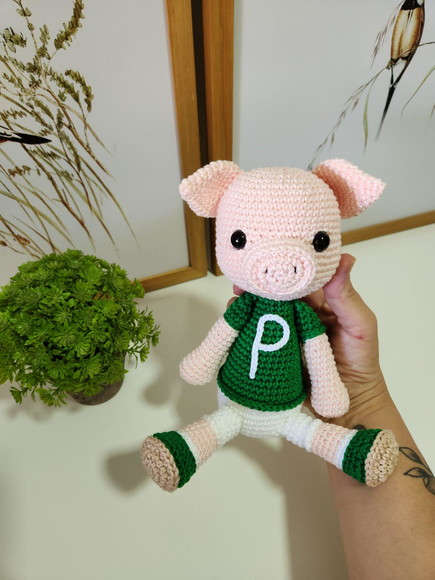 Porquinho Palmeirense Amigurumi Crochê - Imagem 3
