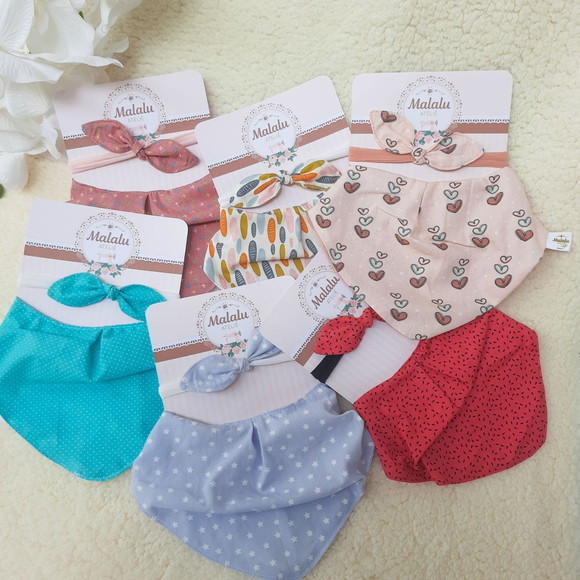 Kit Babador Bandana com Faixa Slim Laço Pequeno em Tecido.