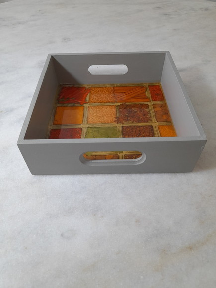 Bandeja em mdf Cinza Decorado com Imagem de Sementes - Imagem 2