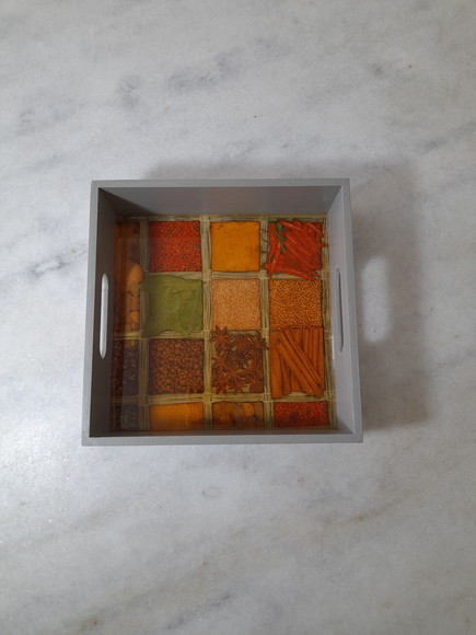 Bandeja em mdf Cinza Decorado com Imagem de Sementes - Imagem 3