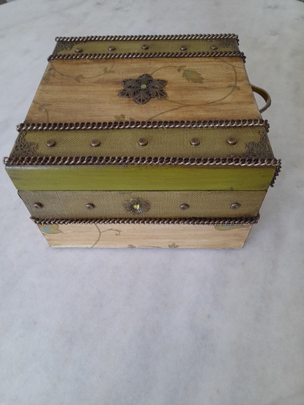 Caixa Bau em mdf Decorado com Papel Textura Verde - Imagem 2
