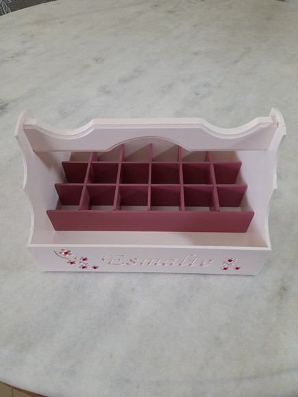 Caixa Cesto para Esmaltes em mdf Rosa, Várias Divisões