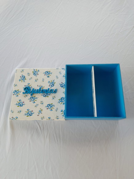 Caixa em mdf Branca e Azul para Joia/biju c/ 2 Divis[orias - Imagem 4
