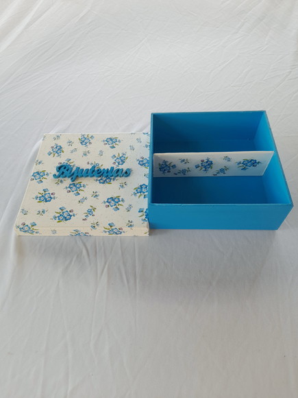 Caixa em mdf Branca e Azul para Joia/biju c/ 2 Divis[orias - Imagem 5