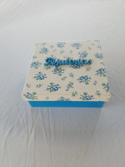 Caixa em mdf Branca e Azul para Joia/biju c/ 2 Divis[orias