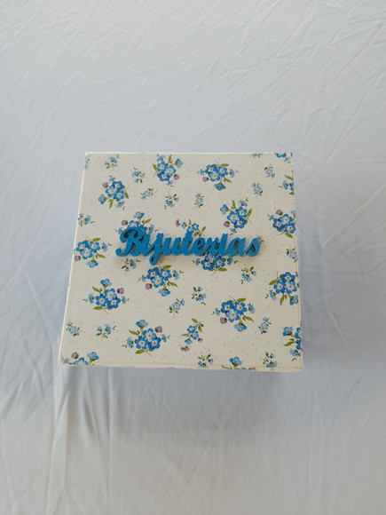 Caixa em mdf Branca e Azul para Joia/biju c/ 2 Divis[orias - Imagem 3