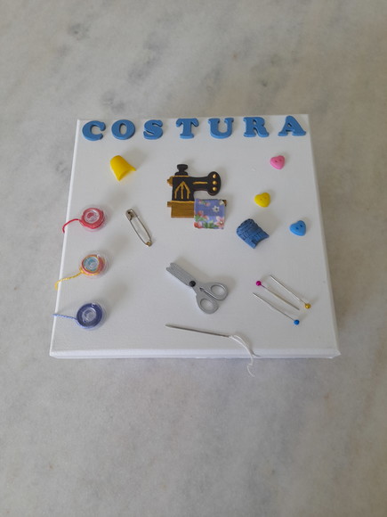 Caixa em mdf para Costura Azul e Branca Decorada c Divisória - Imagem 3