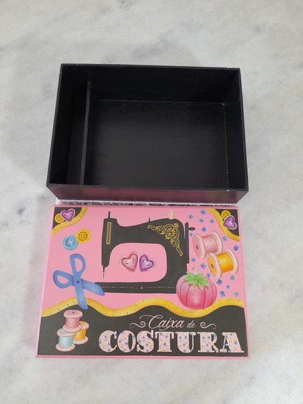 Caixa em mdf para Costura Preta e Rosa - Imagem 4