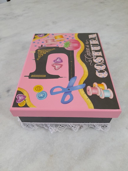 Caixa em mdf para Costura Preta e Rosa - Imagem 2