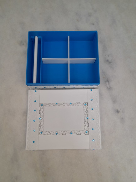 Caixa em mdf para Joia / Biju Branca e Azul c/ Divisória - Imagem 5