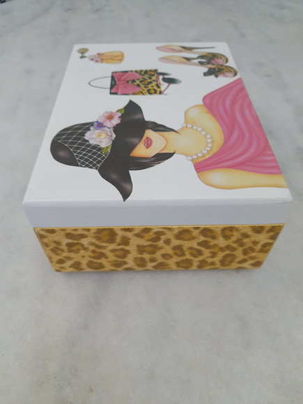 Caixa em mdf para Joia / Biju Detalhe de Onça e Dama - Imagem 2