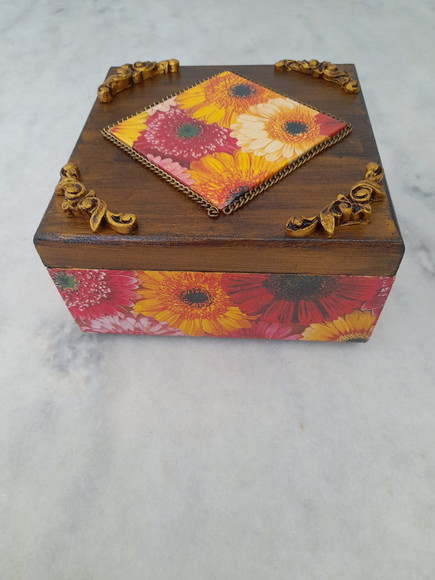 Caixa em mdf para Joia / Biju Detalhe Floral Envelhecido - Imagem 2