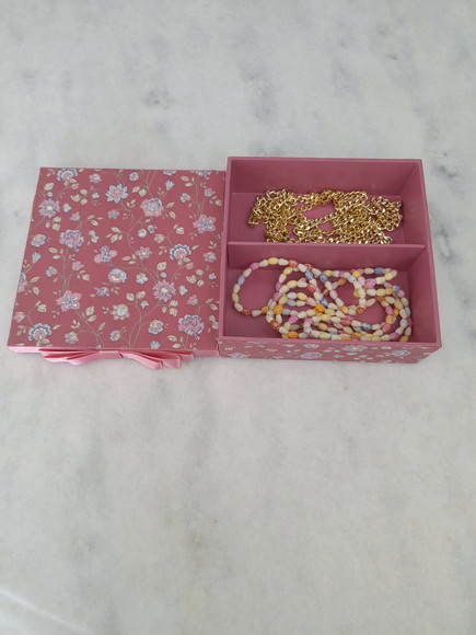 Caixa em mdf para Joia / Bijuteria Estampado Rosa c/ 2 Div - Imagem 5