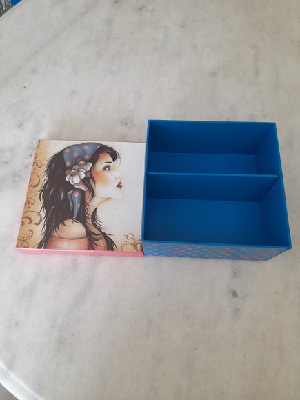 Caixa em mdf para Joia/biju Azul e Rosa com Dama - Imagem 4
