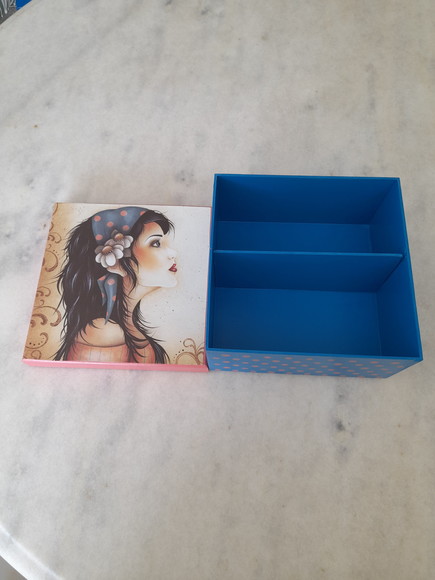 Caixa em mdf para Joia/bijuteria Azul e Rosa c/ Dama - Imagem 4