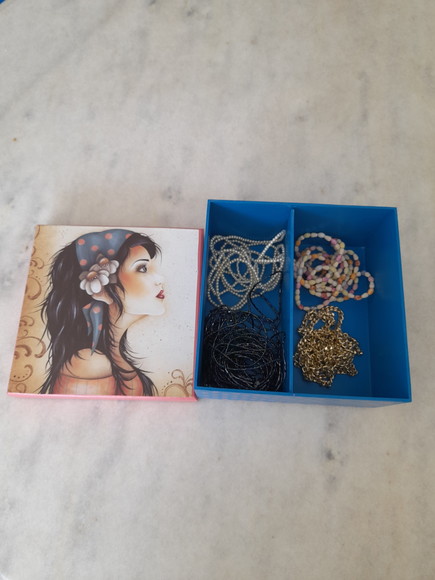 Caixa em mdf para Joia/bijuteria Azul e Rosa c/ Dama - Imagem 5