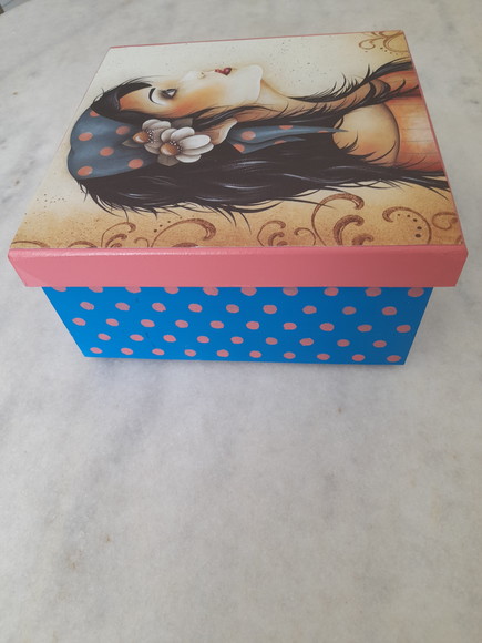 Caixa em mdf para Joia/bijuteria Azul e Rosa c/ Dama - Imagem 2