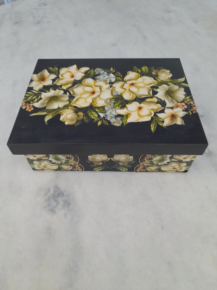 Caixa em mdf para Joia/bijuteria Preta Decoração Floral