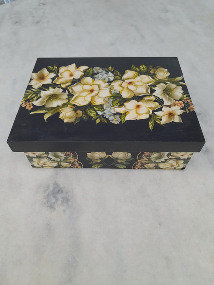 Caixa em mdf para Joia/bijuteria Preta Detalhe Floral1
