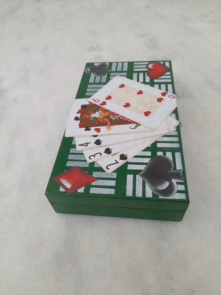 Caixa para Baralho em mdf Verde e Branco Decorado - Imagem 2