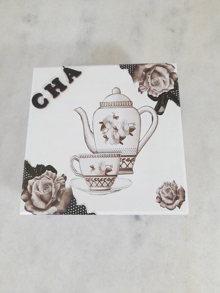 Caixa para Chá em mdf Branca e Preta Decorada c/ 4 Divisória - Imagem 3